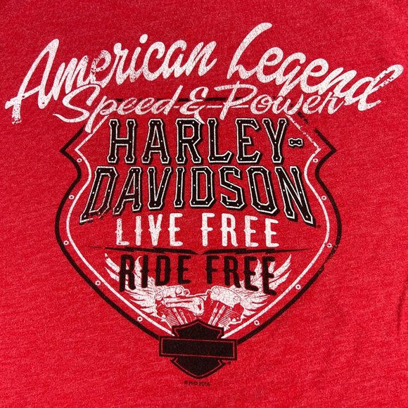 2015 Harley Davidson Fort Bragg Shirt Fits Medium Red Pin Up Biker Tee Tag L - Picture 2 of 14